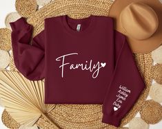 Custom Family Sweatshirt Kids Name on Sleeve, Custom Family Sweatshirt, Family Reunion Sweater, Gifts For Family, Matching Family Hoodie ❤Welcome to Capellaa Designs,  If you are looking for clothes that suit your pleasure, you are in the right place! I would really like to offer you the best products. I love my job and are happy to offer you quality products. If you have any questions, concerns or requests regarding my products, feel free to ask me. This is my job and you can be sure that we will get back to you as soon as possible. ❤Sizing and Coloring When choosing the product, please pay attention to the size and color. In this way, I can deliver it to you in a shorter time. ❤Product Details Unisex Sweatshirts: - Gildan Brand -50% cotton ❤Shipping  After placing your order, you can be Family Holiday Sweatshirts, Gift For New Grandma, Family Christmas Sweaters, Gifts For New Grandma, Cool Moms Club, Family Hoodie, Mimi Gift, Sweater Ideas, Fotos Ideas