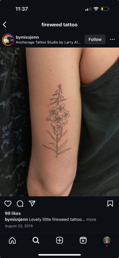 a woman's arm with a flower tattoo on the left side of her arm