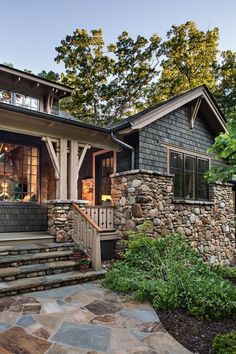 a house with stone steps leading up to it