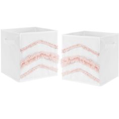 two white boxes with pink stripes on them