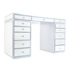 a white dressing table with drawers on each side