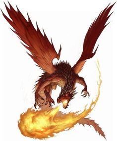 a dragon flying through the air with its wings spread out and fire coming from it's mouth