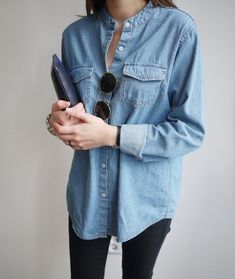 Find More at => http://feedproxy.google.com/~r/amazingoutfits/~3/zE-TrcpYjcE/AmazingOutfits.page Denim Shirt Women, Jumpsuit Denim, Chique Outfit, Look Plus Size, Traje Casual, Look Plus