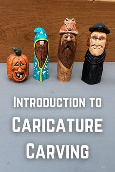 an image of carved pumpkins with text overlay that reads instruction to caricature carving