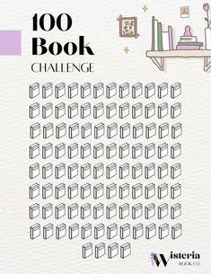 the 100 book challenge is on display in front of a white background with black and purple lettering