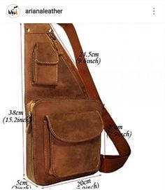 an image of a brown bag with measurements for the strap and shoulder straps on it