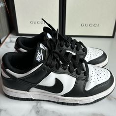 Nike Dunk Low Sneakers For Women. These Are A Size 5 And Are New In Box. Black And White Lace-up Casual Sneakers, Casual Black And White Lace-up Custom Sneakers, Black And White Synthetic Sneakers With Round Toe, Black And White Synthetic Round Toe Sneakers, Sporty Low-top Black And White Sneakers, Sporty Black And White Low-top Sneakers, Sporty Black And White Sneakers For Sports, Black And White Sporty Sneakers For Sports, Nike Sporty Sneakers In Black And White