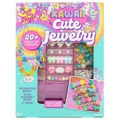 Dive into a world of whimsy and creativity with the Just My Style Kawaii Cute Jewelry set! This DIY friendship bracelet kit is a treasure trove of cuteness that lets you create over 20 pieces of jewelry. The assortment is as delightful as it gets  from pastel stars, bows, roses, and candies to glow-in-the-dark alphabet beads for personalization, the possibilities are endless for curating the perfect bracelet stack! Designed for all experience levels, beginners and experts alike can enjoy the charm of creating accessories that reflect their unique style. The project guide makes it a breeze to fashion three irresistible designs  a cloud nine charm necklace, stackable glow-in-the-dark bracelets, and a cute spiral macrame. With elastic and knotting cord plus a handy bead case for on-the-go fun Dark Alphabet, Perfect Bracelet Stack, Spiral Macrame, Pastel Stars, Friendship Bracelet Kit, Diy Friendship Bracelet, Bracelet Kit, Style Kawaii, Art & Craft Kit