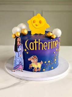 there is a cake with an image of a princess on it that says catherine