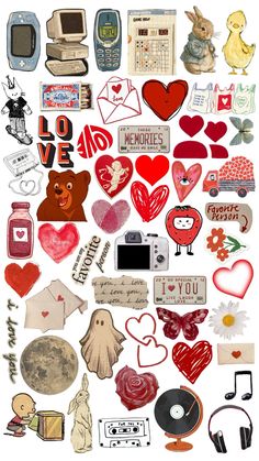 many different types of stickers on a white surface with words and pictures in them