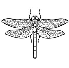 a black and white drawing of a dragonfly