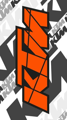 an orange and black logo is shown on a gray and white background with geometric shapes