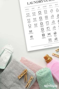 the laundry guide is laid out on top of towels