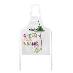 an apron with the words green eggs and ham on it