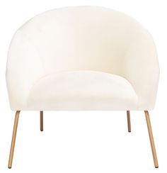 a white chair with wooden legs on a white background