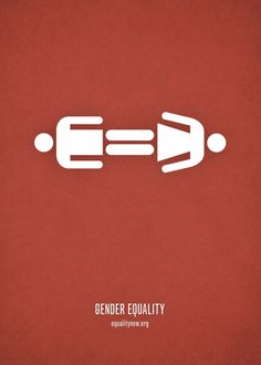 a red poster with the words gender equality written in white on it and an image of two