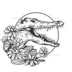 an alligator with flowers in the background - animals characters