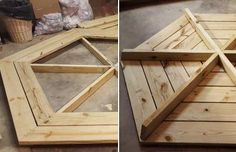 two pictures side by side, one showing the top and bottom part of a wooden table