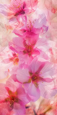 pink flowers are shown in this artistic photo