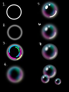 an image of soap bubbles floating in the air with numbers and symbols around them on a black background