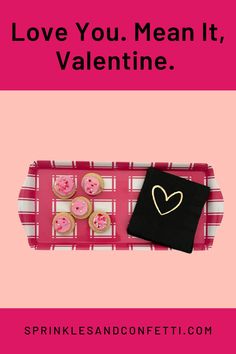 valentine's day card with cupcakes on a pink and white checkered tablecloth