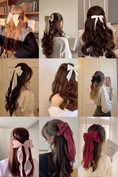 Homecoming Hair With Bow, Homecoming Hairstyles With Bow, Half Updo With Bow, Hairstyle With Big Bow, Jeans Top Hairstyle, Hairstyles With One Bow, Wavy Hair With Bow, Hairstyles With Big Bow, Half Up Half Down Hairstyles With Bow