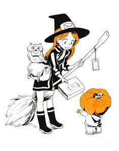 Witch Illustration Character Design, Art Mignon, Halloween Illustration, Halloween Painting, Art Et Illustration, Cool Cartoons, A Witch