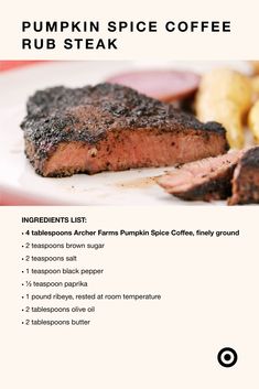 the menu for pumpkin spice coffee rub steak