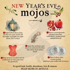 the new year's eve mojos info sheet is shown in this image