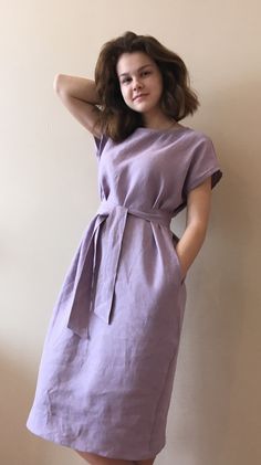 "Linen dress for women, it's elegant, minimalist, and is sure to compliment every occasion, from formal gatherings to outings with friends. Made from 100% European flax, length is ± 110 cm (43\") EASY CARE: machine washable (40 C/104 F); tumble dry on low heat; wash separately or with similar colors. Wrinkliness is part of linen's charm - the wrinklier the fabric, the purer it is. We do not recommend to iron your linens but if you must, do it on low heat when the garment is still a little damp." Cute Night Dress For Women, Daywear Linen Midi Dress With Straight Neckline, Linen Midi Dress With Straight Neckline For Daywear, Straight Neckline Linen Midi Dress For Daywear, Chic Solid Color Relaxed Fit Dress, Fitted Plain Cotton Dresses, Chic Relaxed Fit Solid Color Dress, Chic Solid Color Linen Dress, Knee-length Solid Color Linen Dress