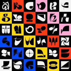 the letters and numbers are arranged in different colors, including black, yellow, red, blue