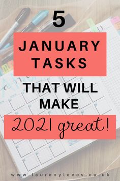 a notebook with the words 5 january tasks that will make 2021 great