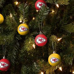 Kansas City Chiefs 12 Pack Ball Ornament Set FOCO - FOCO.com Chiefs Christmas, Plastic Ball, Logo Display, Deck The Halls, Ball Ornaments, Kansas City Chiefs, Ornament Set, Holiday Cheer, Plates On Wall