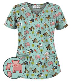 UA Country Time Cool Blue Print Scrub Top Style # UA638CTI  #uniformadvantage #uascrubs #adayinscrubs #scrubs #printscrubs #scrubtop #animal #animalscrubs Brown Scrubs, Gray Scrubs, Vet Tech Scrubs, Vet Scrubs, White Scrubs, Vet Medicine, Vet Assistant, Cute Scrubs, Uniform Advantage