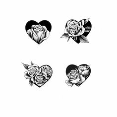 four heart tattoos with roses on them