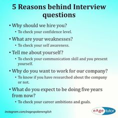 a blue background with the words 5 reasons behind interview questions