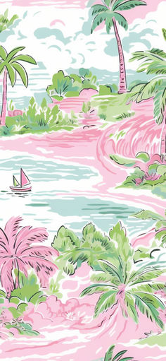 Pink and Green Preppy Palm Beach Illustrated Beach Houses mobile wallpapers! Lily Pulitzer Wallpaper, Preppy Palm Beach, Preppy Tropical, Beachy Wallpaper, Iphone Wallpaper Preppy, Coastal Wallpaper, Future Wallpaper