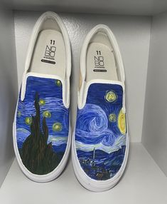 Custom hand painted canvas shoes. Night Shoes, Painted Canvas Shoes, Painted Canvas, Hand Painted Canvas, Custom Hand Painted, Bridesmaids Gifts, Canvas Shoes, Starry Night, Etsy Accessories