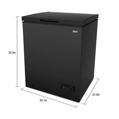 an image of a black refrigerator with measurements for the top and bottom panel on it