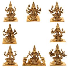 six golden figurines of various hindu deities