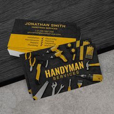 a business card for handyman services with tools on it