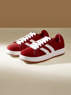 Red Sporty Collar   Colorblock  Embellished   Women Shoes Winter Low-top Sporty Skate Shoes, Winter Sporty Low-top Skate Shoes, Winter Low-top Skate Shoes, Casual Red Winter Sneakers, Red High-top Winter Sneakers, Sporty Red Winter Sneakers, Women Casual Shoes, Cropped Leather Jacket, Casual Sneakers Women