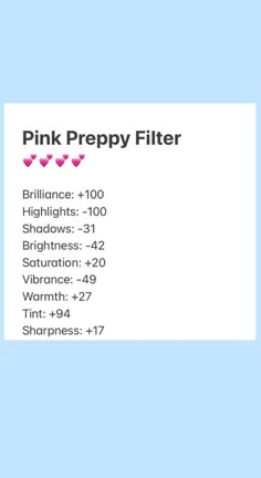 the pink preppy filter is shown on a blue background