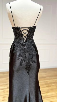 Black Lace Formal Dress, Black Lace Evening Dress, Lace Long Prom Dress, Spaghetti Strap Prom Dress, Lace Formal Dress, Black Dress Formal, Black Prom Dress