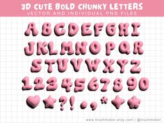 Pink Alphabet Letters, Chunky Letters, Cartoon Alphabet, Alphabet Font, Letters Alphabet, Scrapbook Book, Lettering Alphabet Fonts, Pink Letter, Font Setting