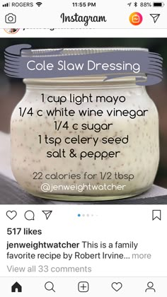 the instagram page for cole slaw dressing, which has been updated to its own website