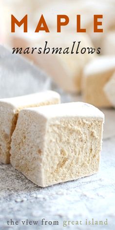 two pieces of marshmallow sitting on top of a counter