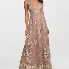 Azazie Brand, Size Xl New With Tags, Blush Pink With Gold Floral Details. Embroidery Maxi Dress, Embroidery Tulle, Azazie Dresses, Tulle Maxi Dress, Color Embroidery, Mob Dresses, Affordable Dresses, Rose Embroidery, Wedding Dresses Unique