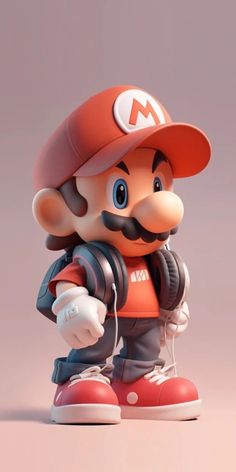 an image of a nintendo character with headphones and earbuds in his hands