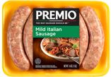 two sausages on a yellow plastic container with the words premo next to it